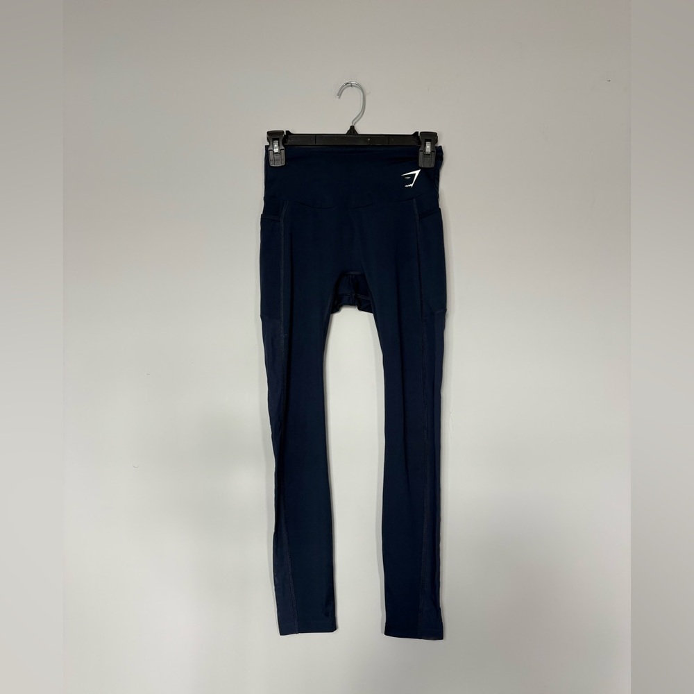 Gymshark Navy Blue Leggings With Mesh Sides & Side Pockets Yoga Active Running